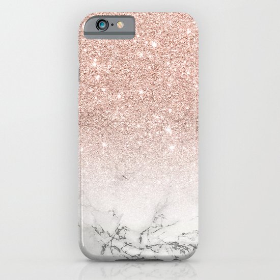 Modern faux rose pink glitter ombre white marble iPhone & iPod Case