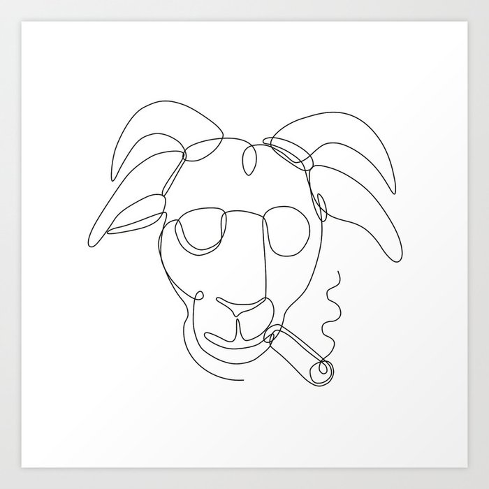 Billy Goat Wearing Sunglasses Cigar Continuous Line Art Print