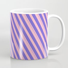 [ Thumbnail: Light Pink and Slate Blue Colored Lined Pattern Coffee Mug ]