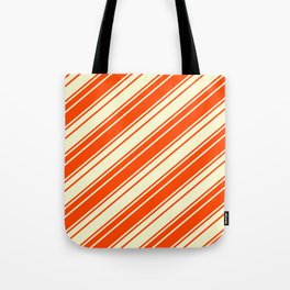 [ Thumbnail: Red & Light Yellow Colored Lines/Stripes Pattern Tote Bag ]