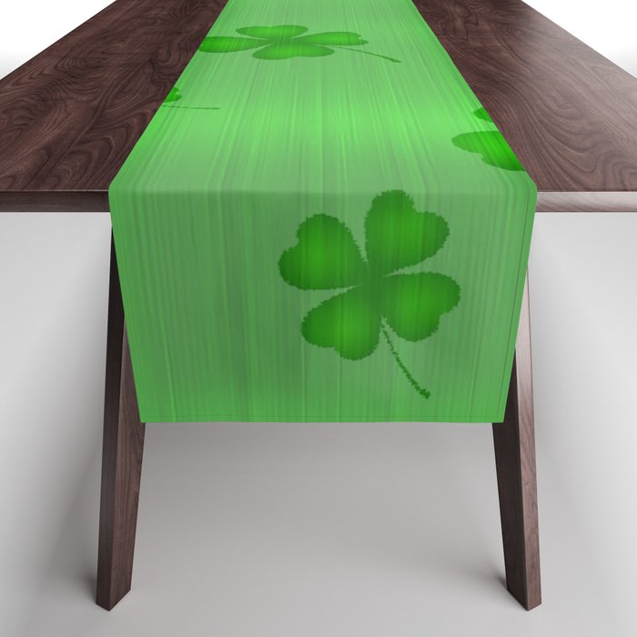 Green Silk Metallic Clover Modern Collection Table Runner
