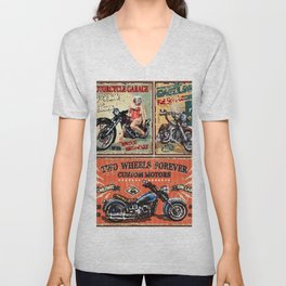 Set of vintage motorcycle metal signs.  V Neck T Shirt
