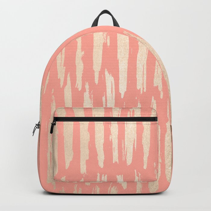 Vertical Dash Tahitian Gold on Coral Pink Stripes Backpack
