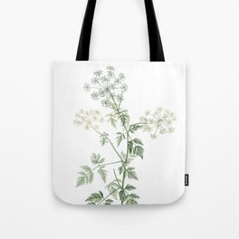 Vintage Hemlock Flowers Botanical Illustration on Pure White Tote Bag