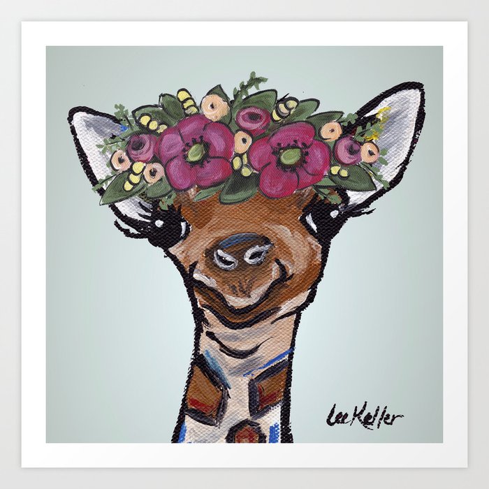Flower Crown Giraffe Cute Giraffe Painting Art Print By Leekeller