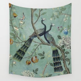 A Teal of Two Birds Chinoiserie Wall Tapestry
