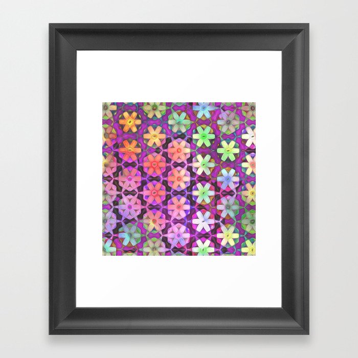 Rainbow Hexagon Daisies Framed Art Print