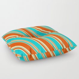 [ Thumbnail: Pale Goldenrod, Dark Turquoise, Brown, and Red Colored Lines/Stripes Pattern Floor Pillow ]