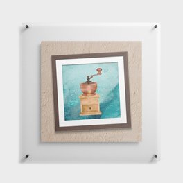 Vintage coffee grinder watercolor drawing in a crooked frame Floating Acrylic Print