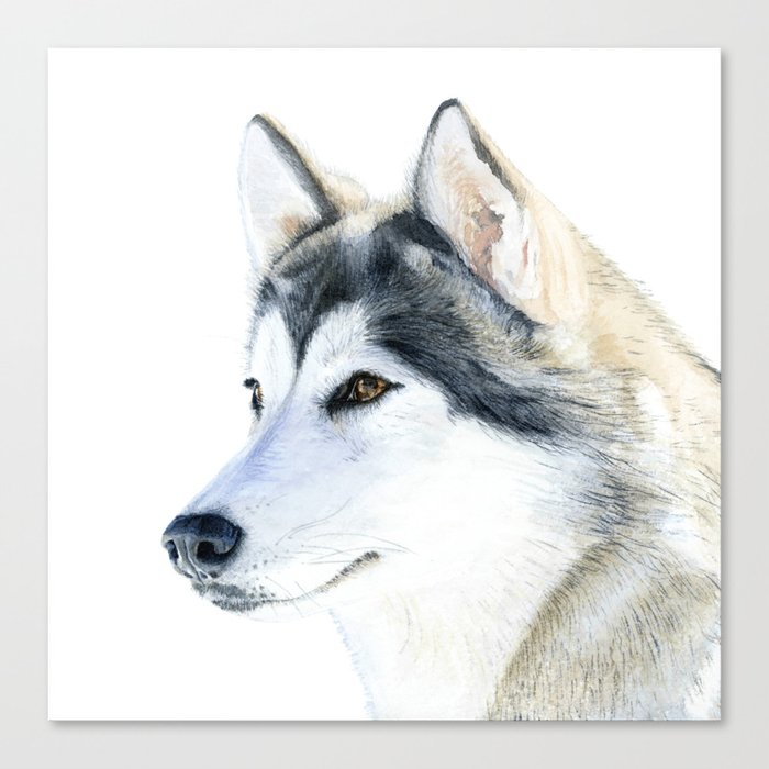 Watercolor Siberian Husky Handpainted Dog Portrait Gift for Dog Lovers Wilderness Art Animal Pet Art Canvas Print