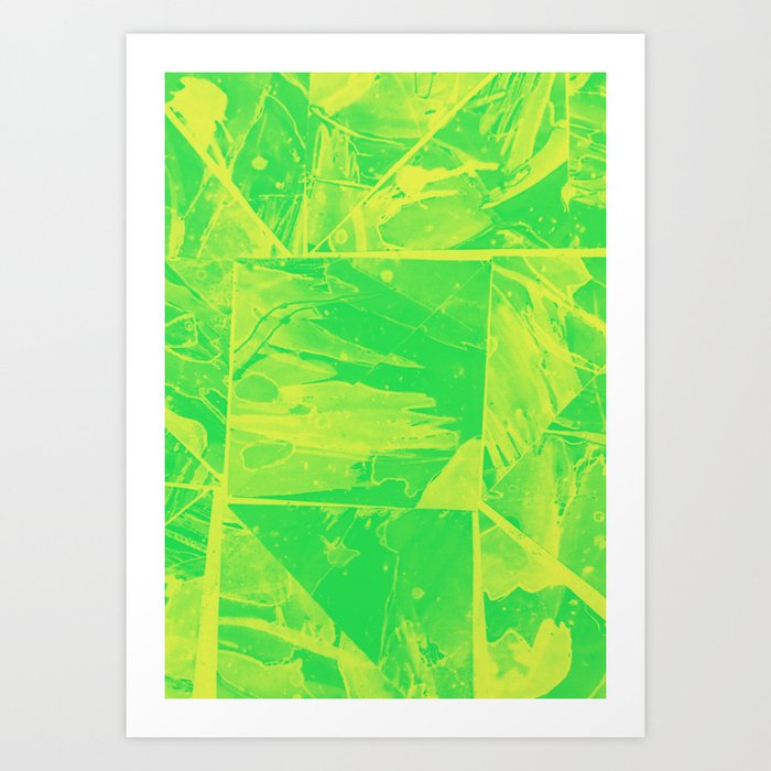 Triangular Rainbow Abstract Collage Green and  Yellow Version Art Print