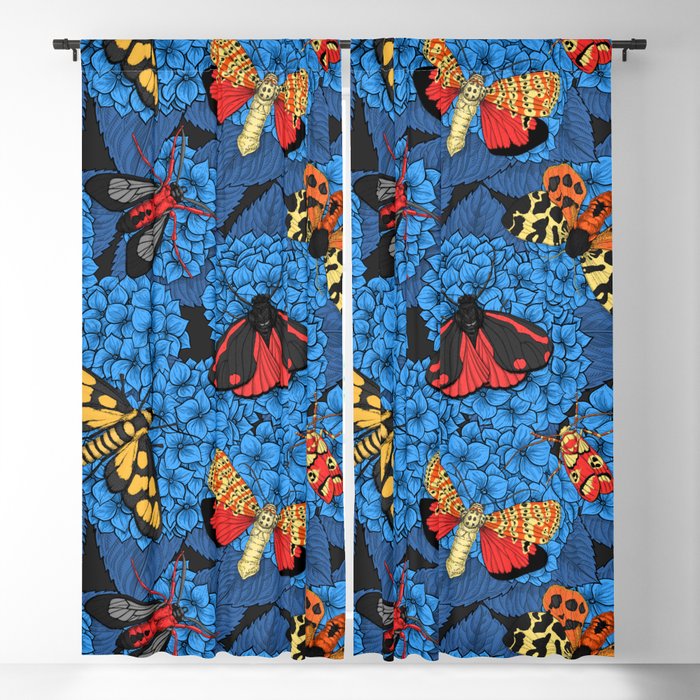 Moths on blue hydrangea  Blackout Curtain