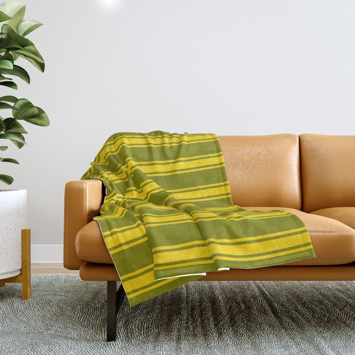 Green and Yellow Colored Pattern of Stripes Throw Blanket