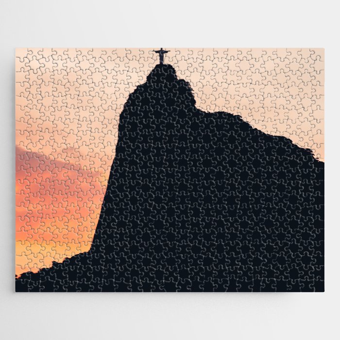 Brazil Photography - Silhouette Of Christ The Redeemer On Top Of The Hill Jigsaw Puzzle