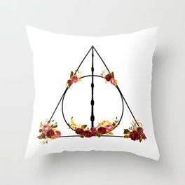 Deathly Hallows in Red and Gold Throw Pillow