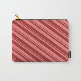 [ Thumbnail: Light Coral & Brown Colored Lined/Striped Pattern Carry-All Pouch ]