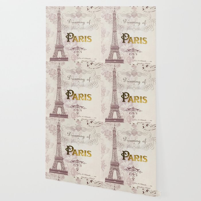 Paris Eiffel Tower French Script Blush Pink Montage Wallpaper By
