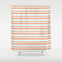 [ Thumbnail: Light Salmon & Light Cyan Colored Stripes Pattern Shower Curtain ]