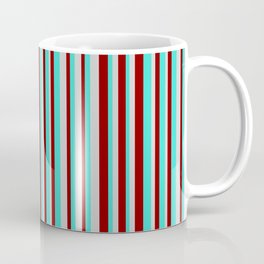 [ Thumbnail: Turquoise, Dark Red, and Light Grey Colored Pattern of Stripes Coffee Mug ]