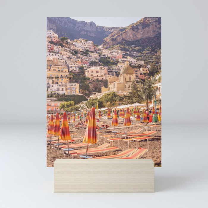 Positano from the beach | The buildings and the umbrellas | Amalfi | Italy | Travel photography Mini Art Print