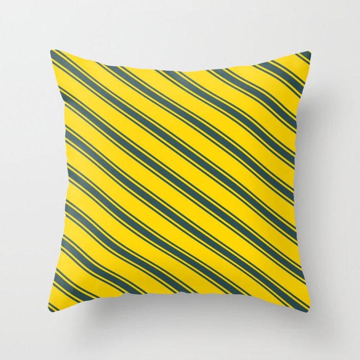 Yellow & Dark Slate Gray Colored Lines Pattern Throw Pillow