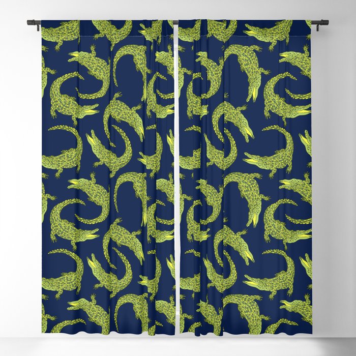 Crocodiles (Deep Navy and Green Palette) Blackout Curtain