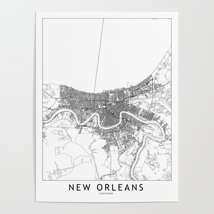 New Orleans White Map Poster