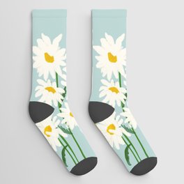 Flower Market - Oxeye daisies Socks | Boho, Green, Floral, Minimal, Blue, Flowers, Daisies, Retro, Typography, Digital 