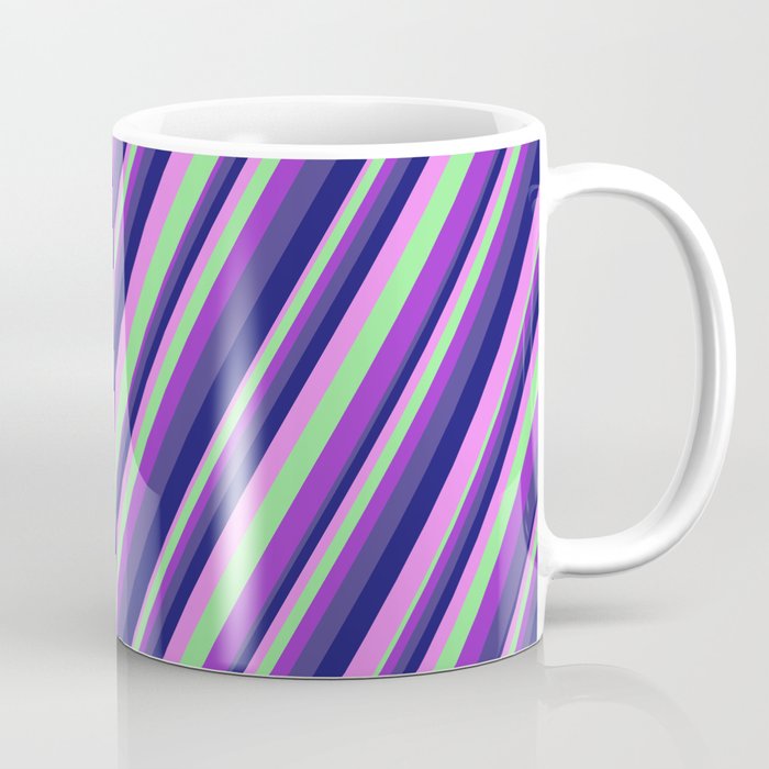 Colorful Light Green, Dark Orchid, Dark Slate Blue, Midnight Blue, Violet Colored Striped Pattern Coffee Mug