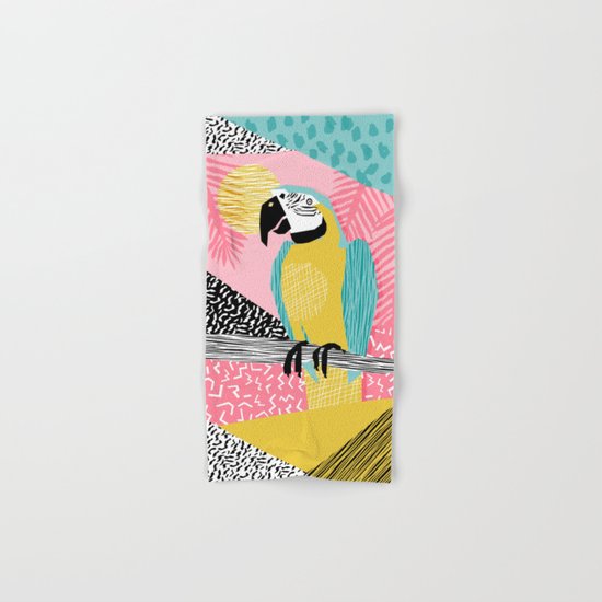 Holy Moly - memphis throwback retro neon bird macaw tropical island pop art bird watching 1980s Hand & Bath Towel