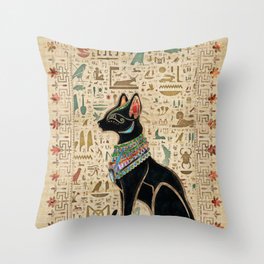 Egyptian Cat - Bastet on papyrus Throw Pillow