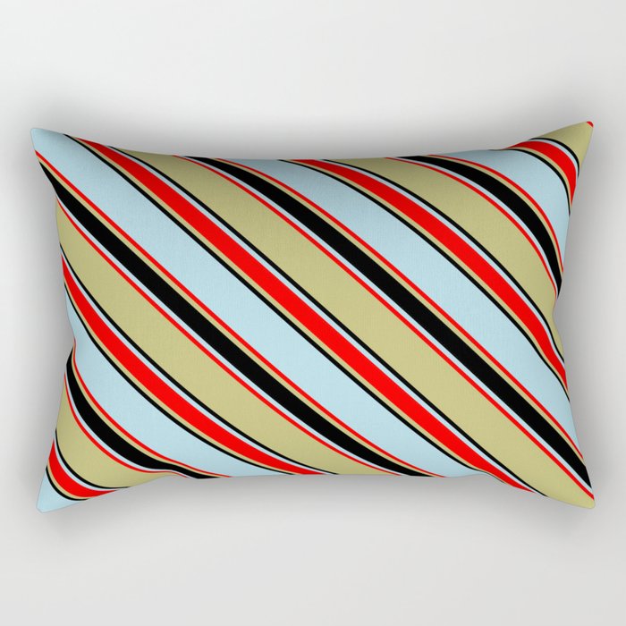 Dark Khaki, Black, Light Blue & Red Colored Pattern of Stripes Rectangular Pillow