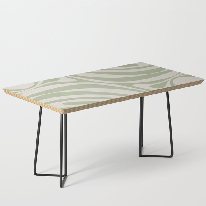 New Groove Retro Swirl Abstract Pattern in Sage Green and Almond Beige Coffee Table