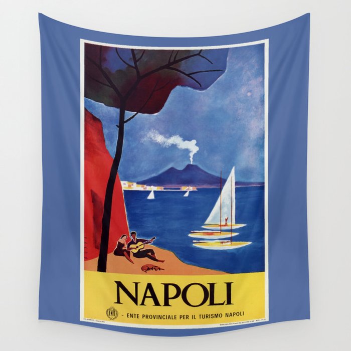 Napels Italy retro vintage travel ad Wall Tapestry