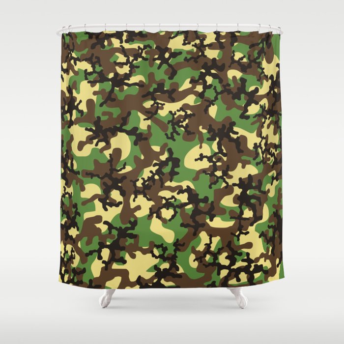 Green Camouflage Print Cool Trendy Camo Pattern Shower Curtain