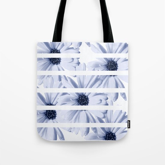 Light Blue Daisies with White Stripes Tote Bag