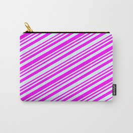 [ Thumbnail: Fuchsia & Light Cyan Colored Stripes/Lines Pattern Carry-All Pouch ]