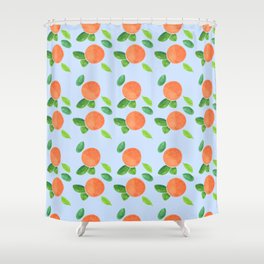 Peaches on Blue - Hand-painted Watercolour Shower Curtain