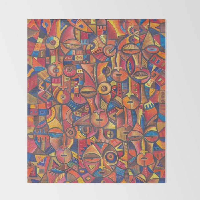 Faces VI painting from Cameroon, Africa Throw Blanket