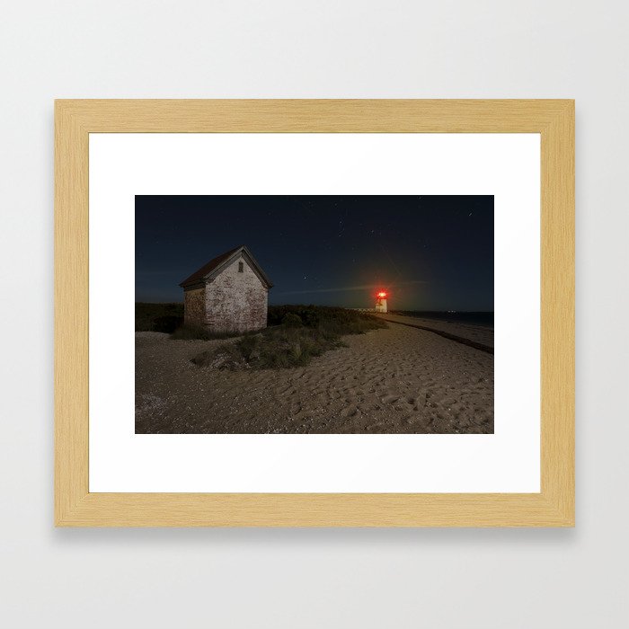 Boat house and Brant Point Lighthouse at Night Framed Art Print