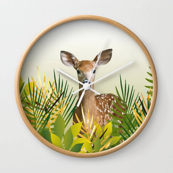 Deer with grass leaves Wall Clock