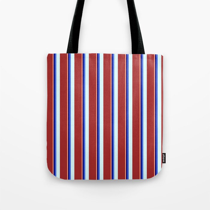 Eyecatching Light Salmon, Blue, Royal Blue, Light Cyan, and Brown Colored Lined/Striped Pattern Tote Bag