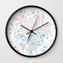 light pink and blue Baby Breath Bouquet gypsophila watercolor painting  Wall Clock
