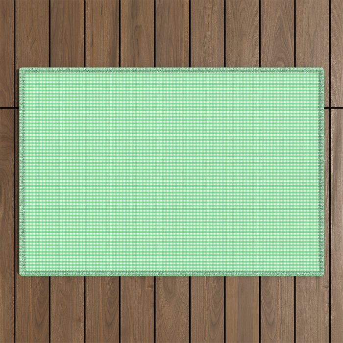 Micro Bright Algae Green and White Gingham Check Outdoor Rug