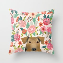 Airedale Terrier floral pet portrait cute gifts for dog lover pet friendly dog florals Throw Pillow