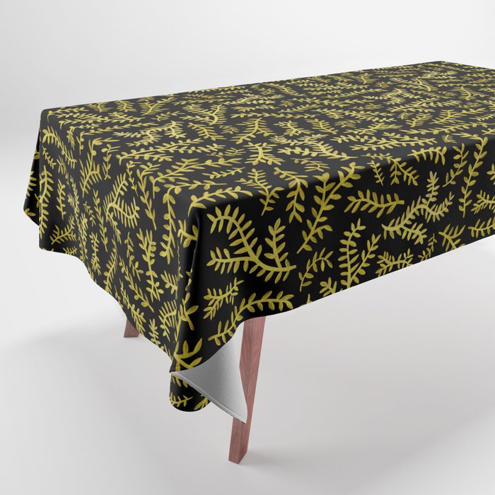 Golden Chinoiserie Leaf on Black Tablecloth