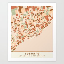 TORONTO CANADA CITY MAP EARTH TONES Art Print