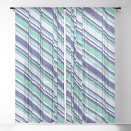 [ Thumbnail: Aquamarine, Lavender & Dark Slate Blue Colored Lined/Striped Pattern Sheer Curtain ]