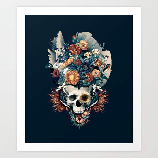 Skull and Flowers Art Print