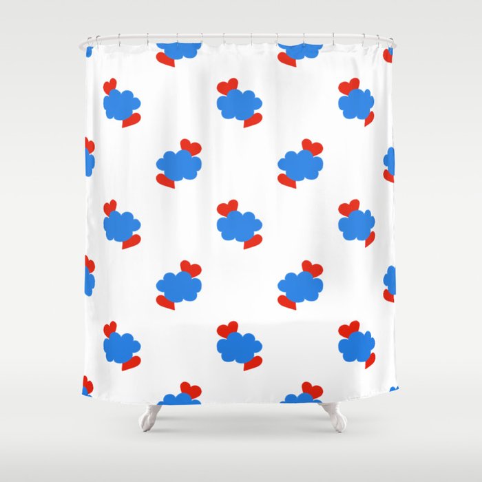 Cloud Hearts Red White And Blue Sky Shower Curtain By Podartist
